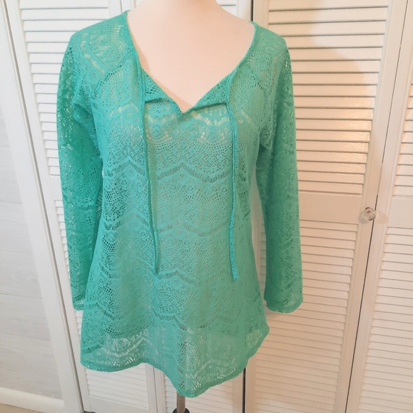 New directions seafoam lace top blouse sz medium - Picture 1 of 5